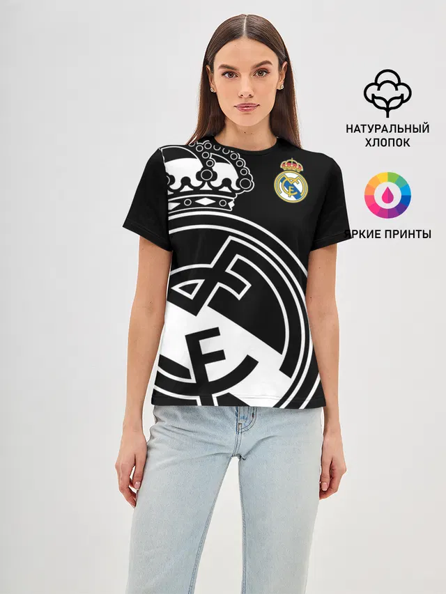 Женская базовая футболка с принтом «Реал Мадрид — Real Madrid Exclusive»