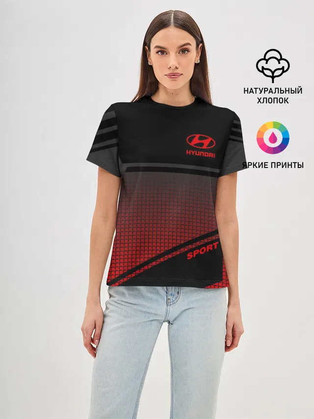 Женская базовая футболка с принтом «Sport — HYUNDAI SPORT»