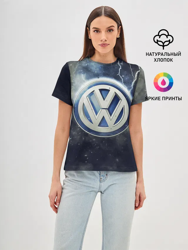 Женская базовая футболка с принтом «Volkswagen — Логотип Wolksvagen»