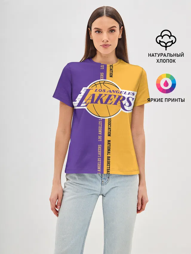 Женская базовая футболка с принтом «Лейкерс — Los angeles lakers. NBA»