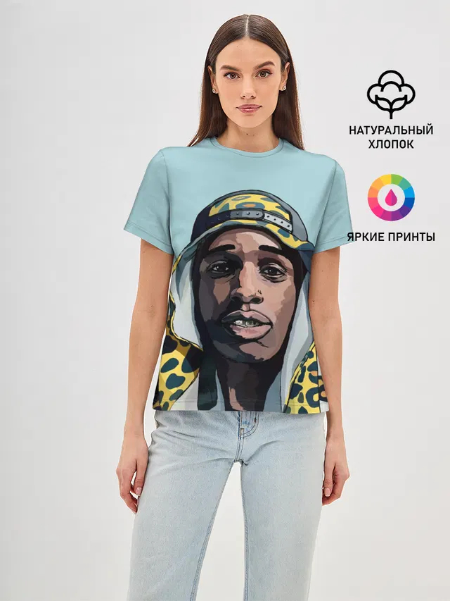 Женская базовая футболка с принтом «Зарубежные — ASAP Rocky»
