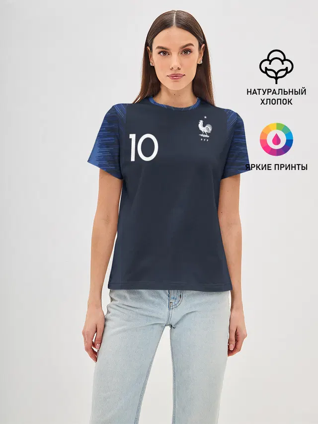 Женская базовая футболка с принтом «Сборная Франции — Mbappe home WC 2018»
