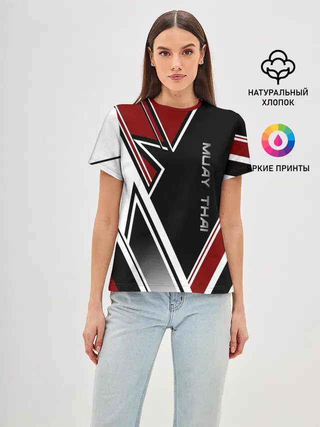 Женская базовая футболка с принтом «Муай Тай — Muay Thai»