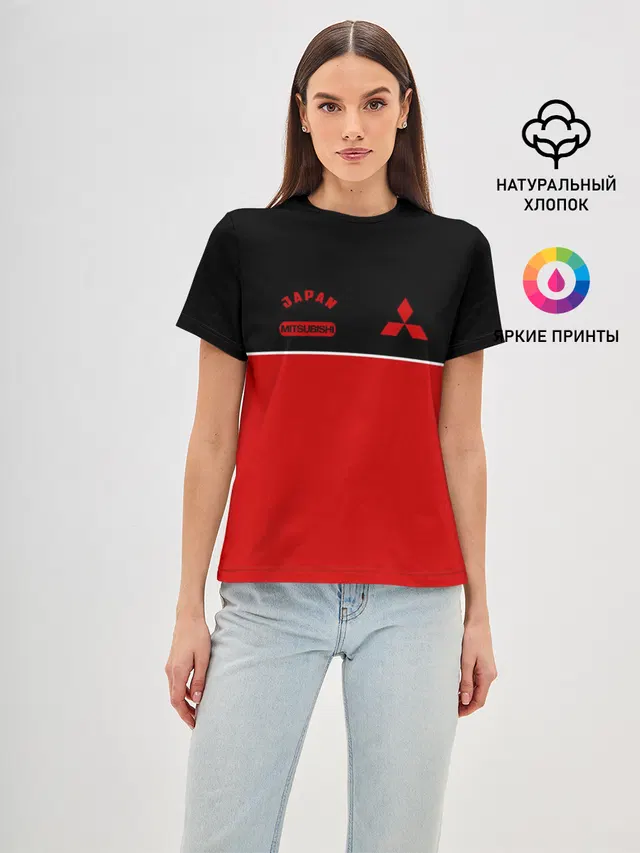 Женская базовая футболка с принтом «Mitsubishi»