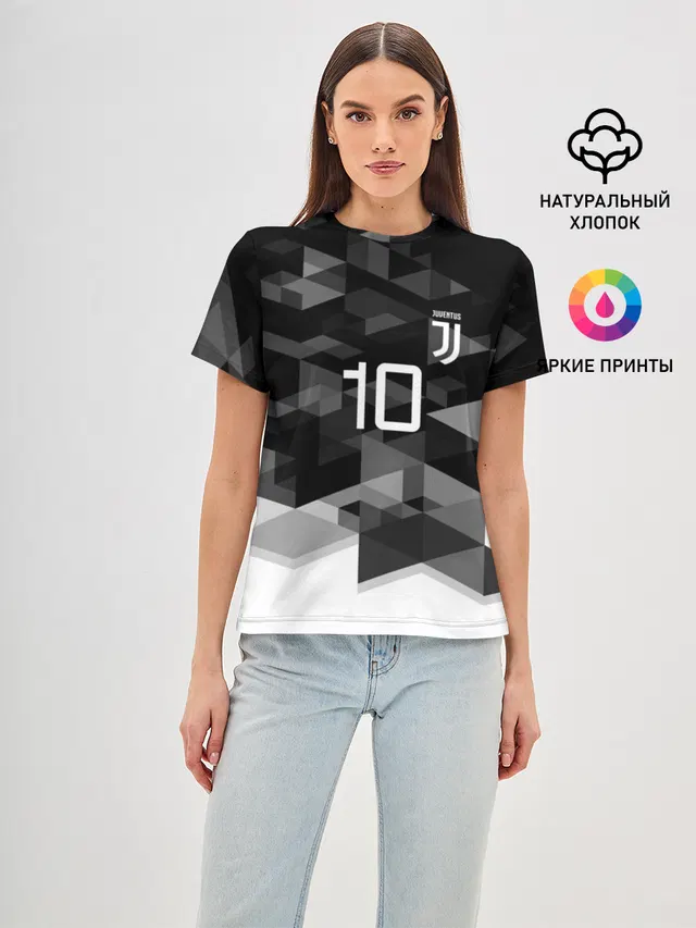 Женская базовая футболка с принтом «Ювентус — JUVE 10 DYBALA»