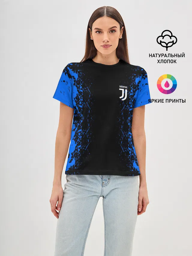 Женская базовая футболка с принтом «Ювентус — JUVENTUS SPORT»