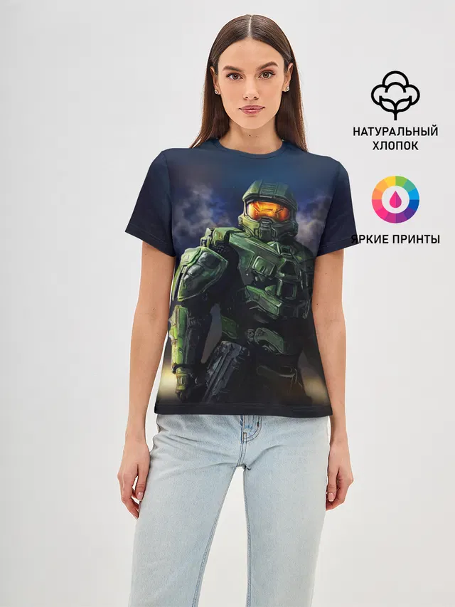 Женская базовая футболка с принтом «Halo»
