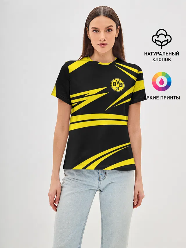 Женская базовая футболка с принтом «Yellow and Black Pattern»