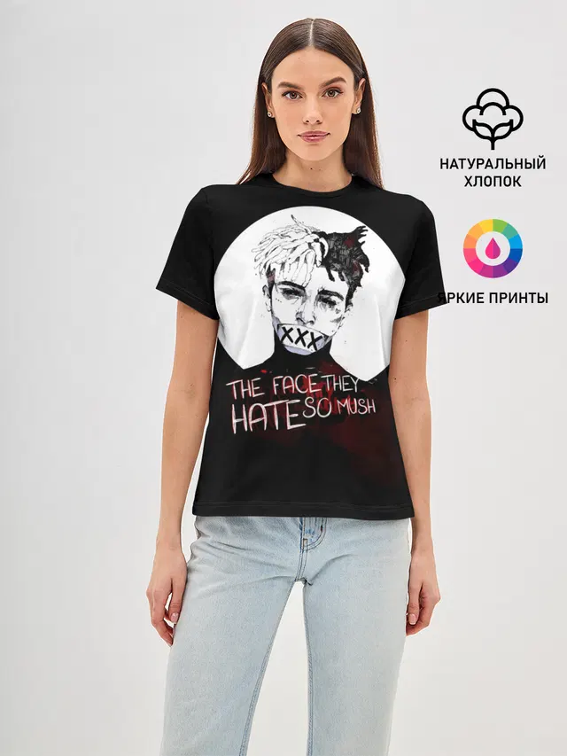 Женская базовая футболка с принтом «Jahseh Onfroy — THE faceTheY HATE so much»