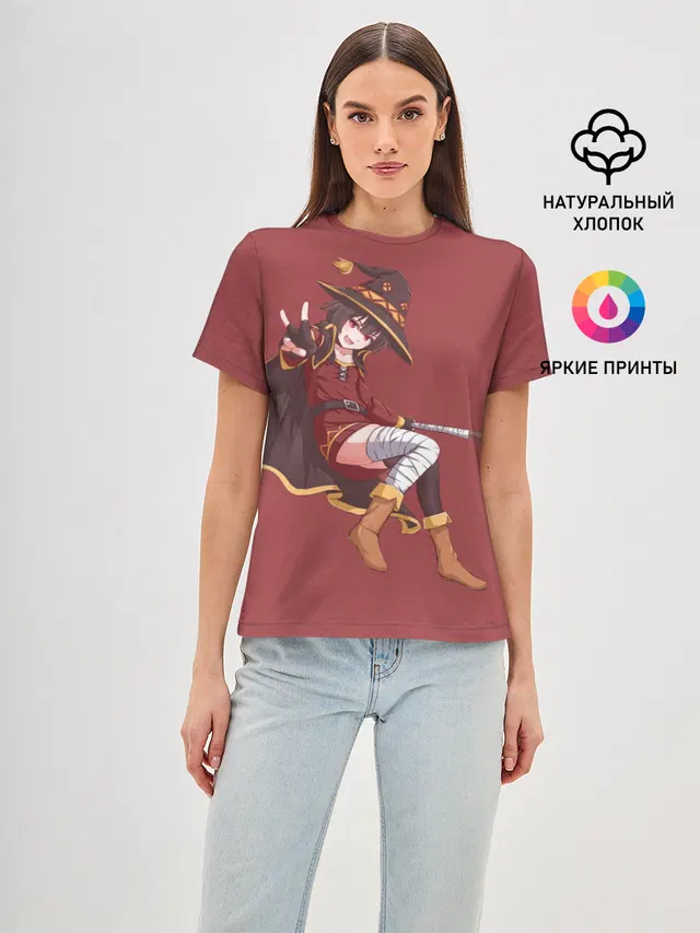 Женская базовая футболка с принтом «Megumin peace»
