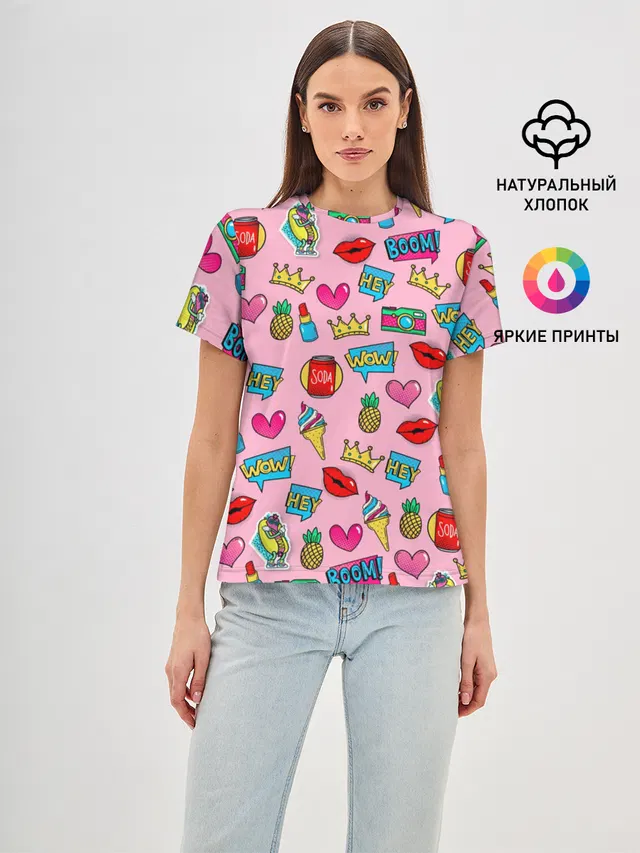 Женская базовая футболка с принтом «Pop Art»