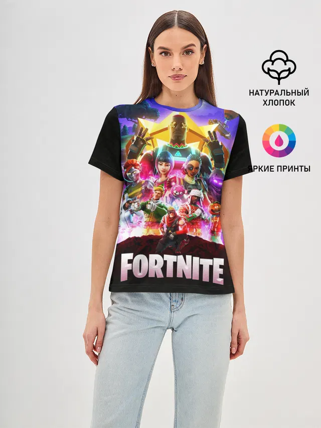 Женская базовая футболка с принтом «Фортнайт — Fortnite Королевская Битва»