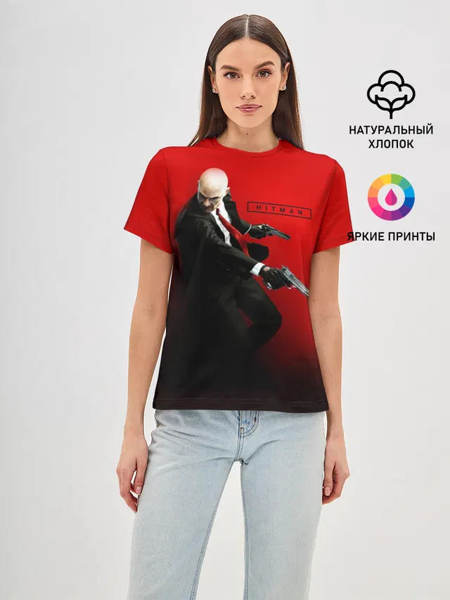 Женская базовая футболка с принтом «Hitman — Hitman_3»