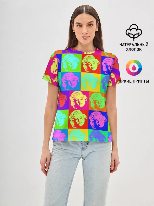 Женская базовая футболка с принтом «Модные — pop-art Marilyn Monroe»