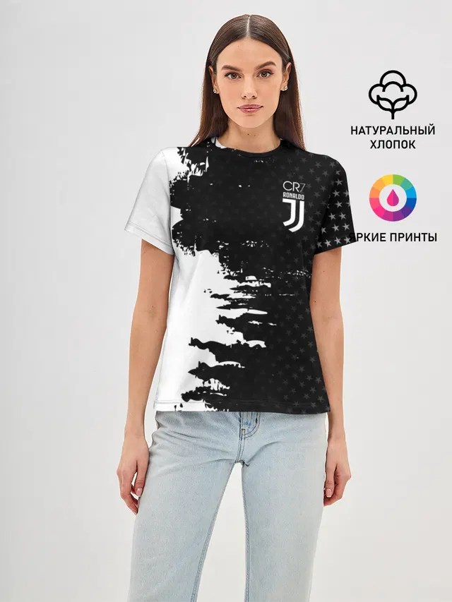 Женская базовая футболка с принтом «Ювентус — RONALDO JUVE SPORT»
