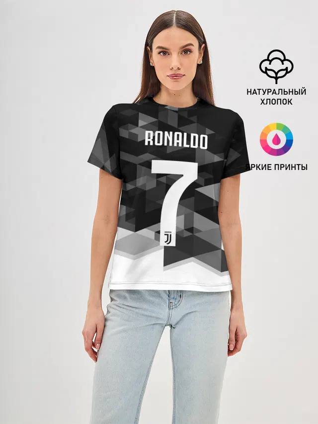 Женская базовая футболка с принтом «Ювентус — RONALDO JUVE SPORT»