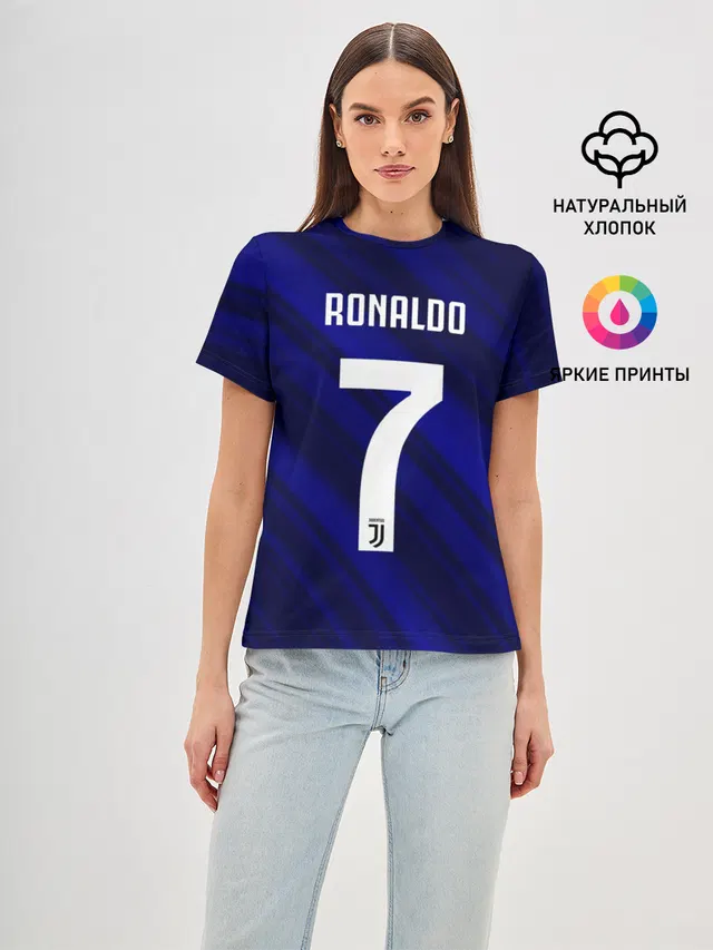 Женская базовая футболка с принтом «Ювентус — RONALDO JUVE SPORT»