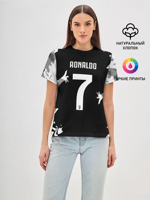 Женская базовая футболка с принтом «Ювентус — RONALDO JUVE SPORT»