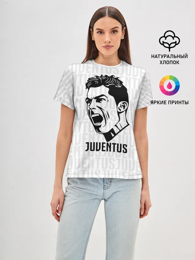 Женская базовая футболка с принтом «Ювентус — RONALDO JUVE SPORT»