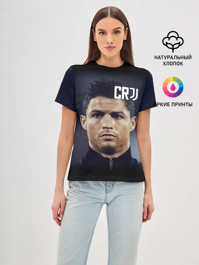 Женская базовая футболка с принтом «Ювентус — RONALDO JUVE SPORT»