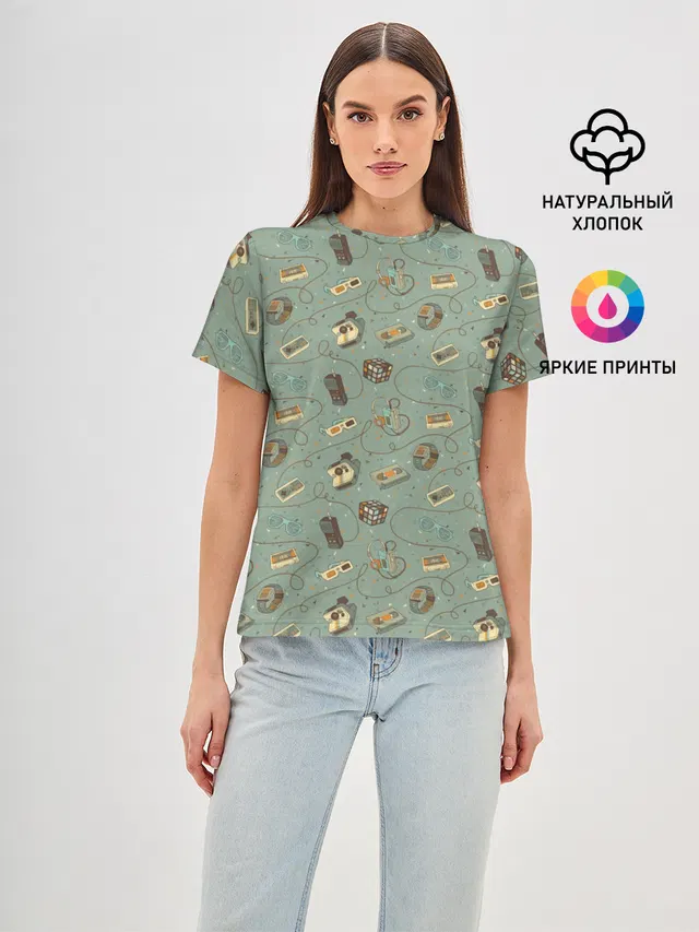 Женская базовая футболка с принтом «Retro — Oldschool pattern»