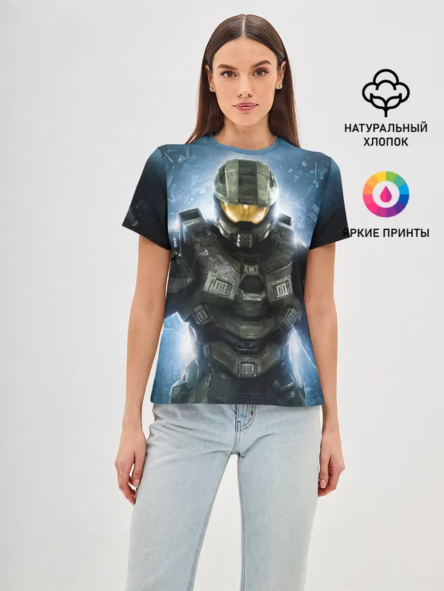 Женская базовая футболка с принтом «Master Chief»