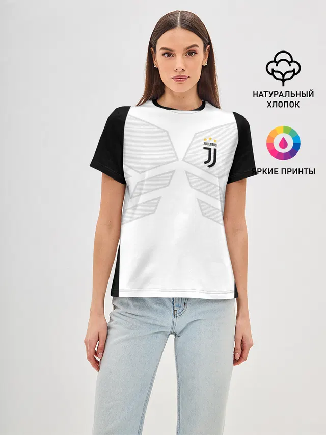 Женская базовая футболка с принтом «Ювентус — JUVENTUS SPORT»