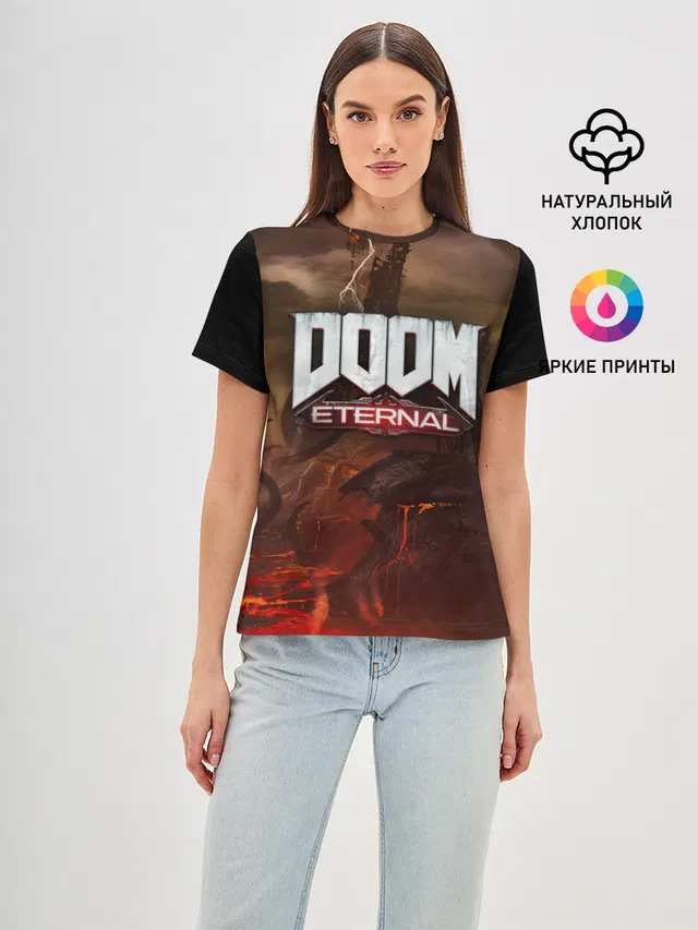 Женская базовая футболка с принтом «Дум — DOOM Eternal»