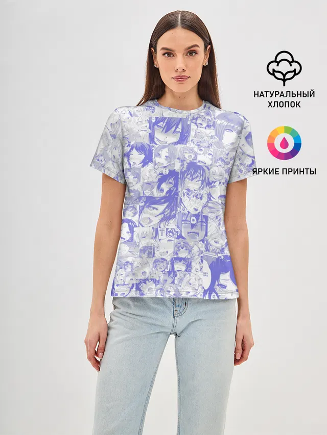 Женская базовая футболка с принтом «Ahegao — AHEGAO BLUE»