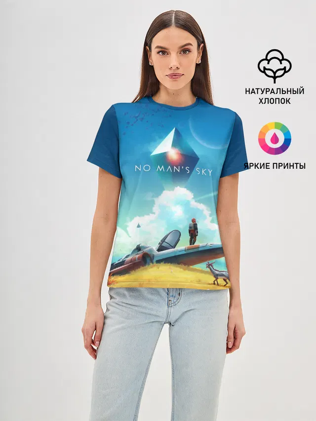 Женская базовая футболка с принтом «No Mans Sky — No Man’s Sky - Atlas Rises»