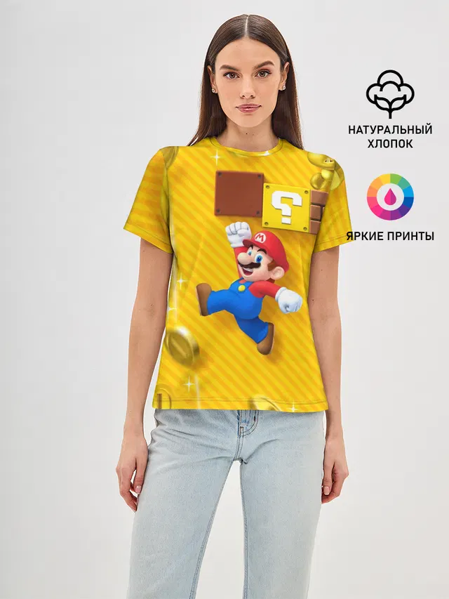 Женская базовая футболка с принтом «Mario — Супер Марио»