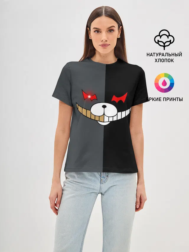Женская базовая футболка с принтом «KUROKUMA x MONOKUMA»