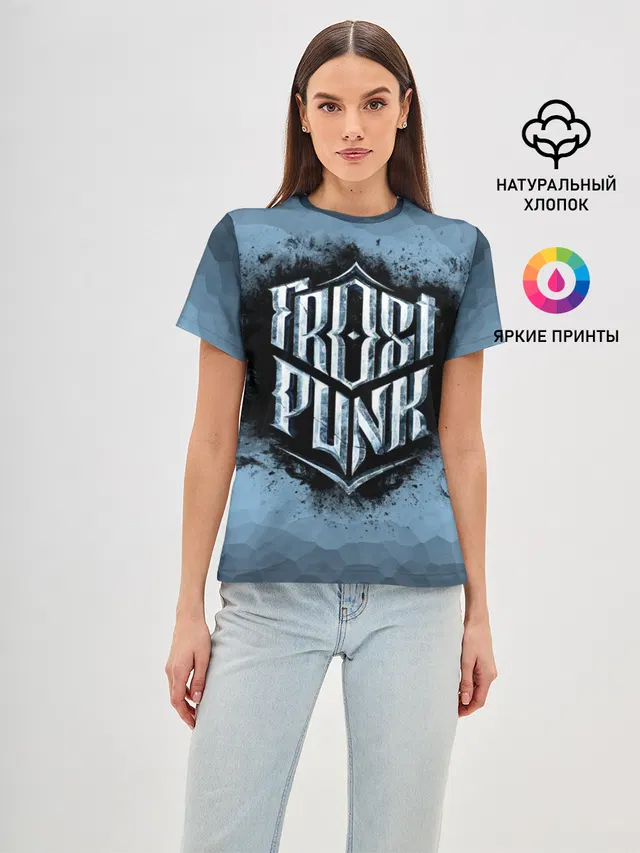 Женская базовая футболка с принтом «Frostpunk Logo»
