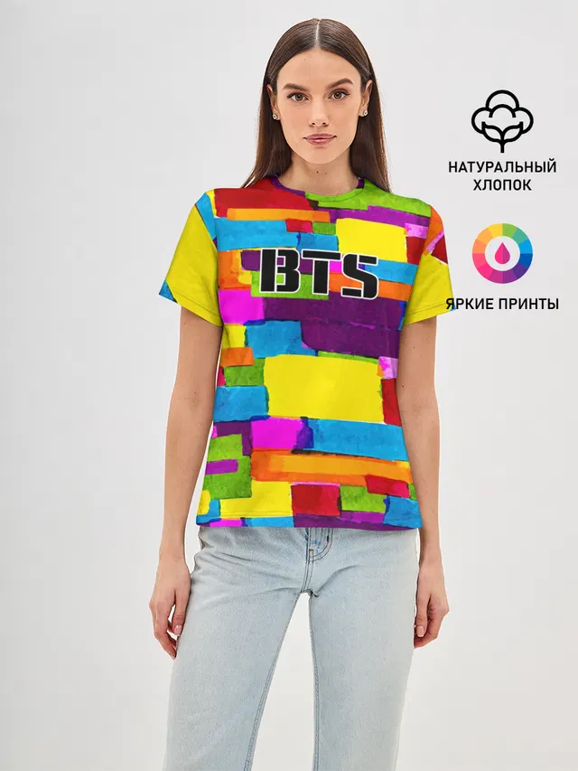 Женская базовая футболка с принтом «BTS»