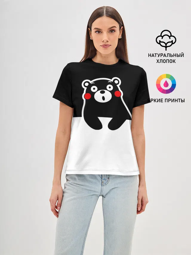 Женская базовая футболка с принтом «Кумамон — Kumamon повис»