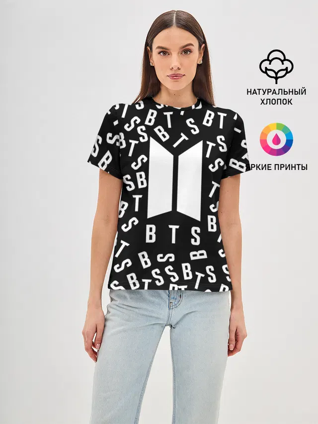 Женская базовая футболка с принтом «BTS logo»