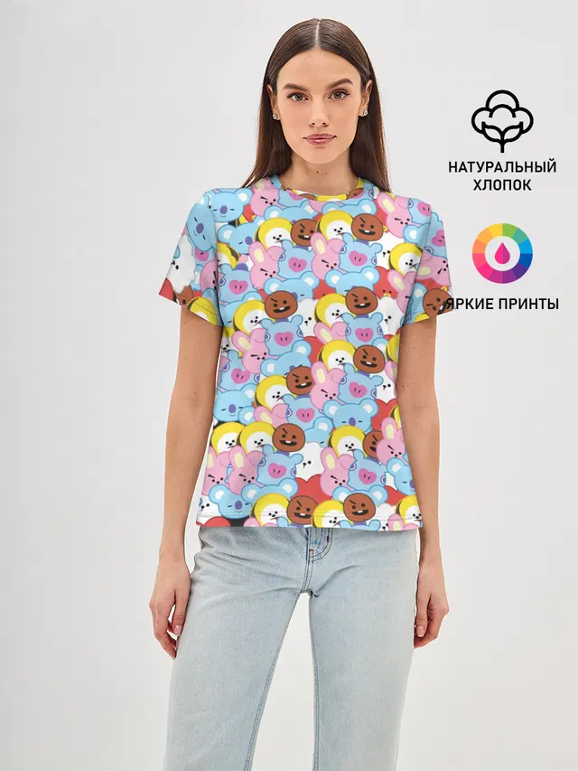 Женская базовая футболка с принтом «Koya — BTS BT21 STICKERS»