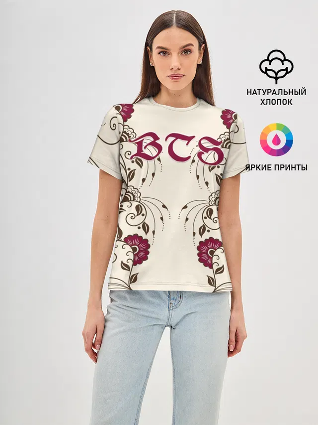 Женская базовая футболка с принтом «Floral ornament»