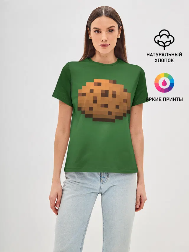 Женская базовая футболка с принтом «Майнкрафт — Minecraft Печенька»