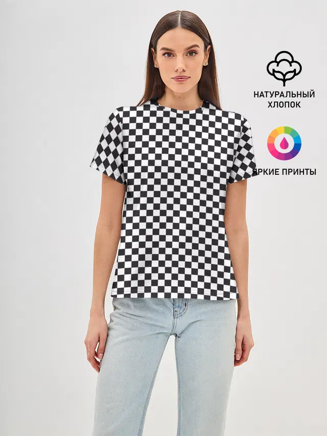 Женская базовая футболка с принтом «Checkerboard»