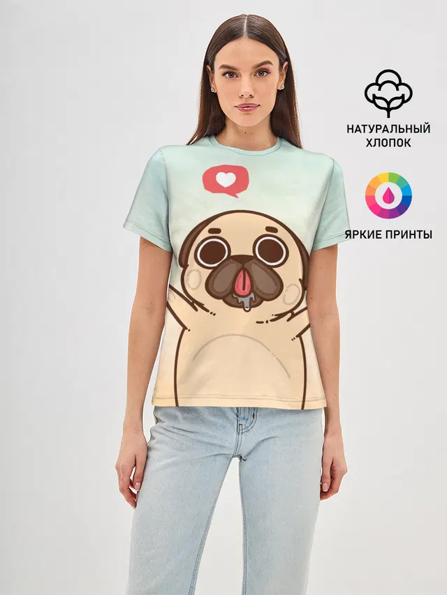 Женская базовая футболка с принтом «Puglie Pug Like»