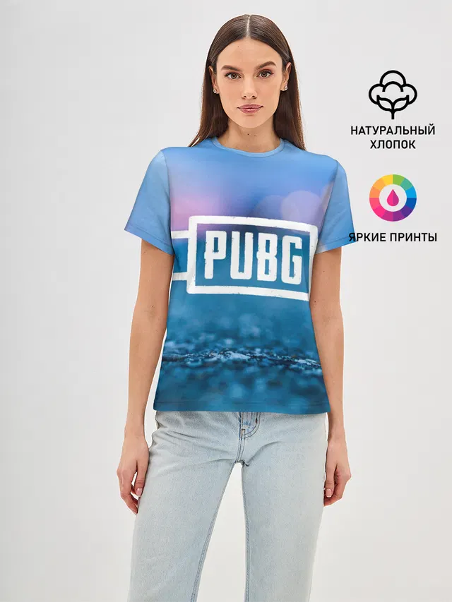 Женская базовая футболка с принтом «ПАБГ — PUBG light blue»