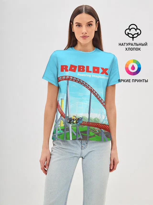 Женская базовая футболка с принтом «Роблокс — ROBLOX: Powering Imagination»