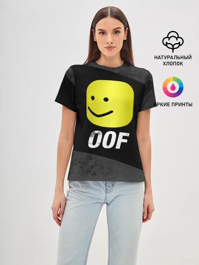 Женская базовая футболка с принтом «Роблокс — Roblox OOF Мем»