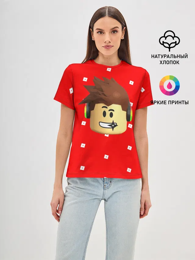 Женская базовая футболка с принтом «Роблокс — ROBLOX Head»