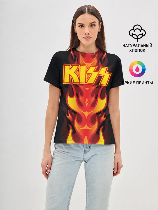 Женская базовая футболка с принтом «Kiss»