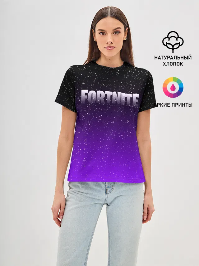 Женская базовая футболка с принтом «Фортнайт — FORTNITE SPACE»