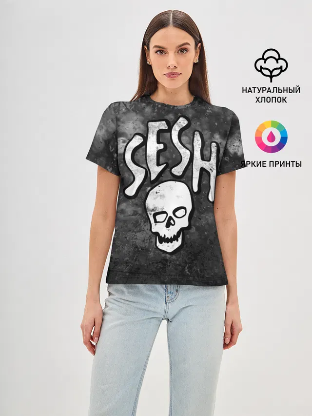 Женская базовая футболка с принтом «Bones — SESH Team»