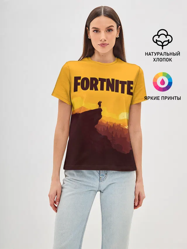 Женская базовая футболка с принтом «Фортнайт — Fortnite Save the World»
