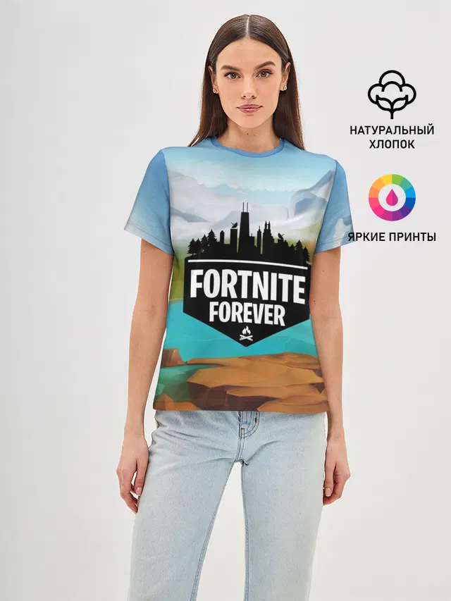 Женская базовая футболка с принтом «Фортнайт — Fortnite Forever»